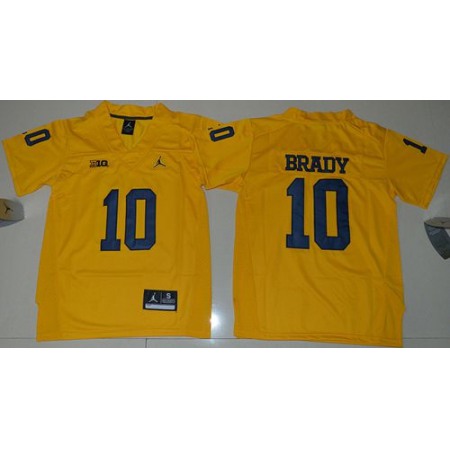 Wolverines #10 Tom Brady Gold Jordan Brand Stitched Youth NCAA Jersey
