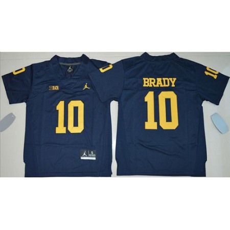 Wolverines #10 Tom Brady Navy Blue Jordan Brand Stitched Youth NCAA Jersey