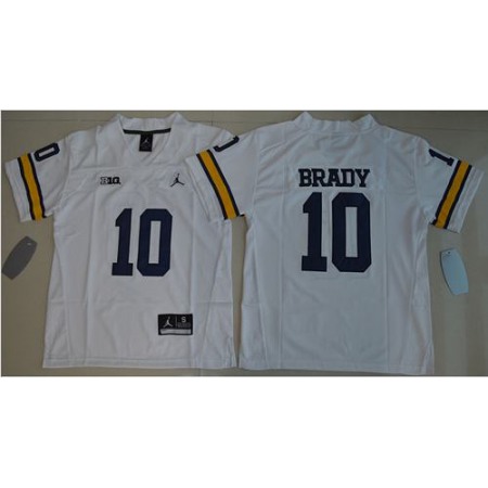 Wolverines #10 Tom Brady White Jordan Brand Stitched Youth NCAA Jersey