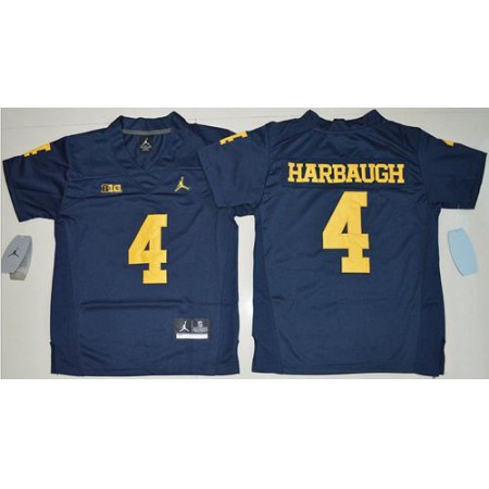Wolverines #4 Jim Harbaugh Navy Blue Jordan Brand Stitched Youth NCAA Jersey