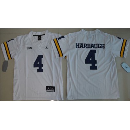 Wolverines #4 Jim Harbaugh White Jordan Brand Stitched Youth NCAA Jersey