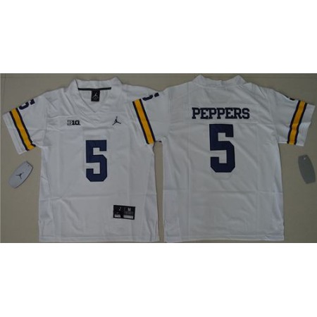 Wolverines #5 Jabrill Peppers White Jordan Brand Stitched Youth NCAA Jersey