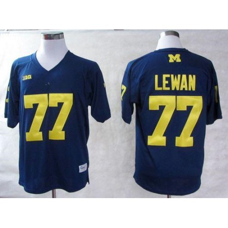 Wolverines #77 Taylor Lewan Blue Big 10 Patch Stitched NCAA Jersey
