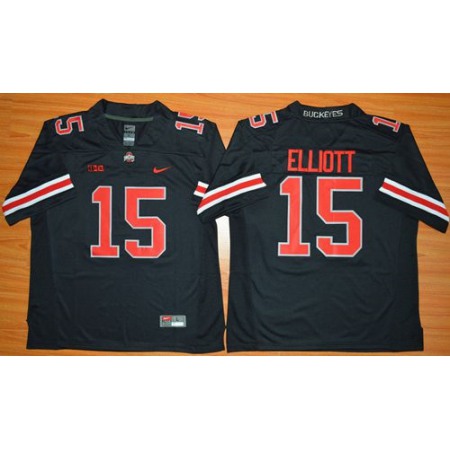 Buckeyes #15 Ezekiel Elliott Black(Red No.) Limited Stitched NCAA Jersey