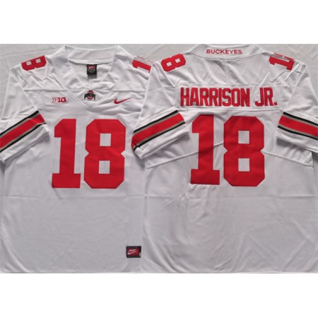 Men's Ohio State Buckeyes #18 Harrison jr White Stitched Jersey