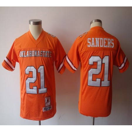 Cowboys #21 Barry Sanders Orange Throwback Stitched Youth NCAA Jersey
