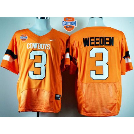 Cowboys #3 Brandon Weeden Orange Pro Combat 2014 Cotton Bowl Patch Stitched NCAA Jersey