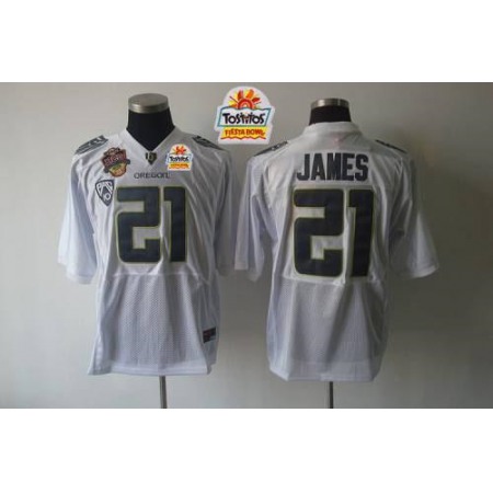 Ducks #21 LaMichael James White Tostitos Fiesta Bowl Stitched NCAA Jersey