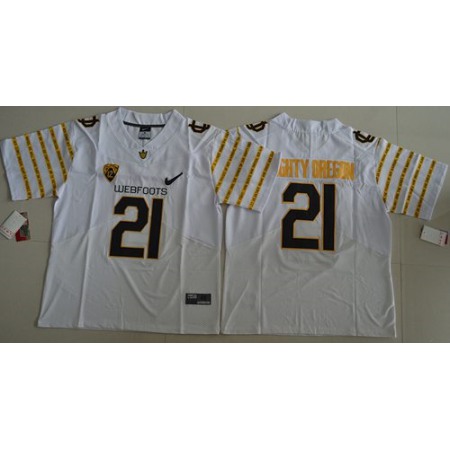 Ducks #21 Mighty Oregon White Webfoots 100th Rose Bowl Game Elite Stitched NCAA Jersey