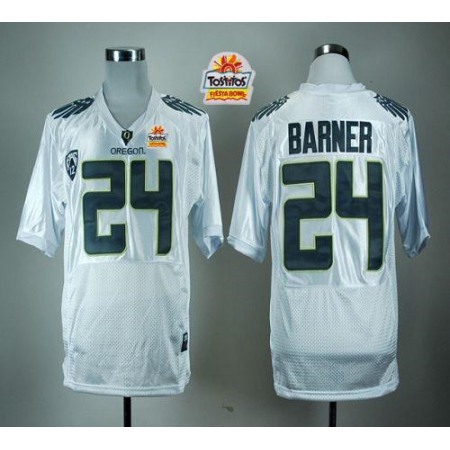 Ducks #24 Kenjon Barner White With PAC-12 Patch Tostitos Fiesta Bowl Stitched NCAA Jersey