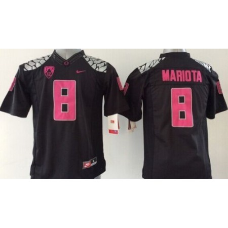 Ducks #8 Marcus Mariota Black(Pink NO.) Stitched Youth NCAA Jersey