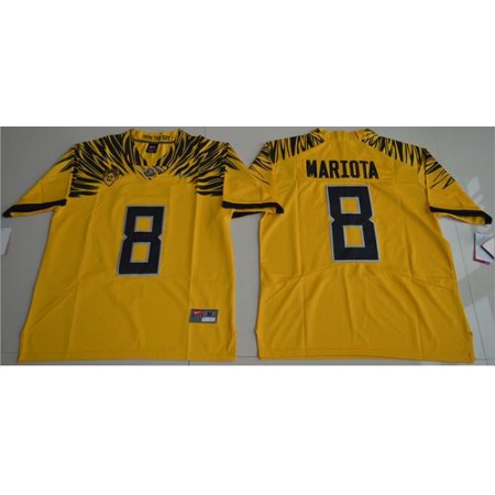 Ducks #8 Marcus Mariota Yellow Limited Stitched NCAA Jersey