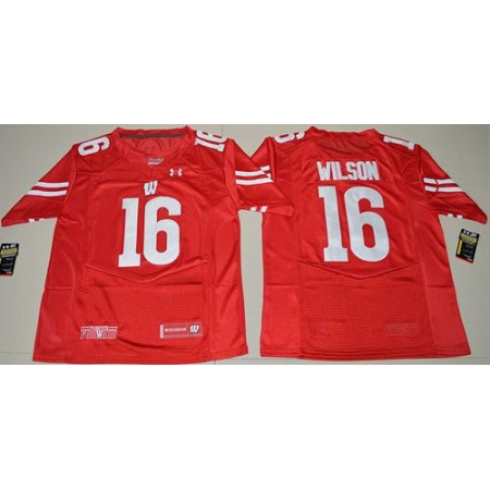 Badgers #16 Russell Wilson Red Under Armour Stitched NCAA Jersey
