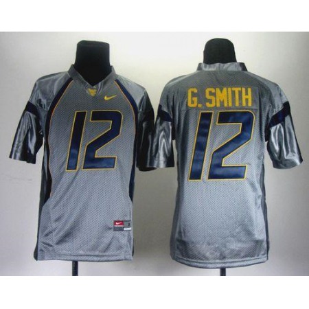 Mountaineers #12 Geno Smith Grey Stitched Youth NCAA Jersey