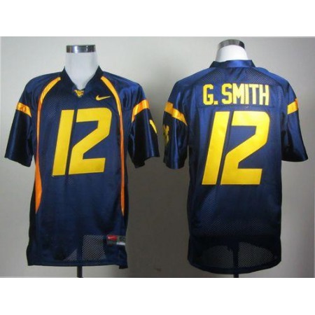 Mountaineers #12 Geno Smith Navy Blue Stitched NCAA Jersey