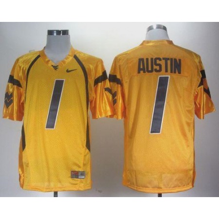 Mountaineers #1 Tavon Austin Gold Stitched NCAA Jersey