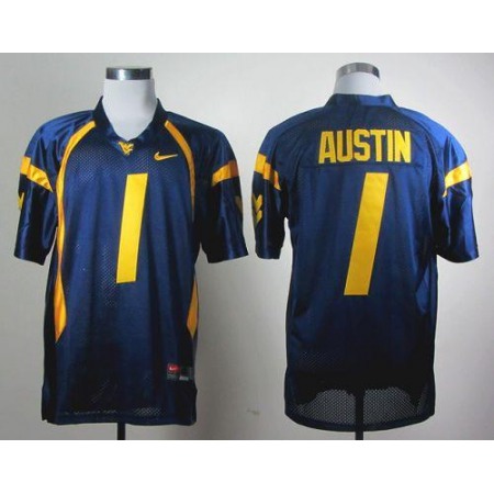 Mountaineers #1 Tavon Austin Navy Blue Stitched NCAA Jersey