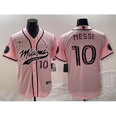 Men's Inter Miami CF #10 Lionel Messi Pink Cool Base Stitched Jersey
