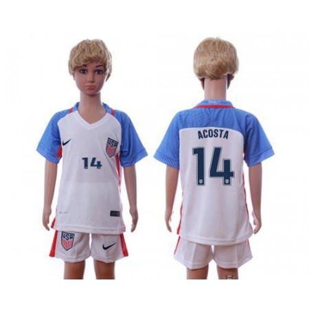 USA #14 Acosta Home Kid Soccer Country Jersey