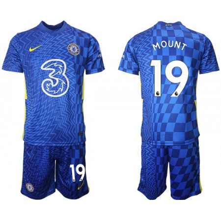 Men's Chelsea #19 Mason Mount 2021/22 Blue Home Soccer Jersey Suit