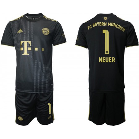 Men's FC Bayern Munchen #1 Neuer Black Away Soccer Jersey Suit