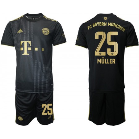 Men's FC Bayern Munchen #25 Thomas Muller Black Away Soccer Jersey Suit