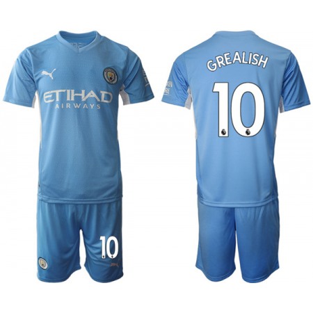 Men's Manchester City #10 Jack Grealish 2021/22 Blue Home Soccer Jersey Suit