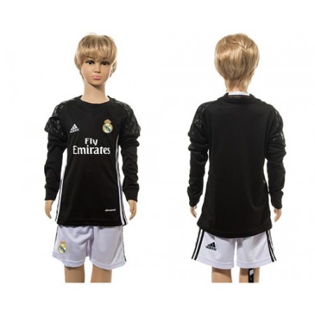 Real Madrid Blank Black Goalkeeper Long Sleeves Kid Soccer Club Jersey