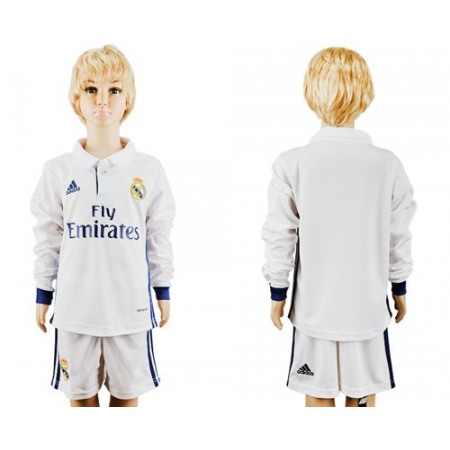 Real Madrid Blank Home Long Sleeves Kid Soccer Club Jersey