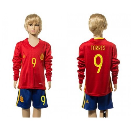 Spain #9 Torres Red Home Long Sleeves Kid Soccer Country Jersey