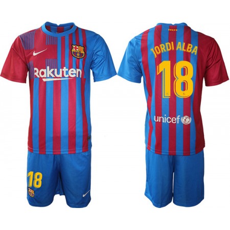 Men's Barcelona #18 Jordi Alba 2021/22 Home Soccer Jersey Suit