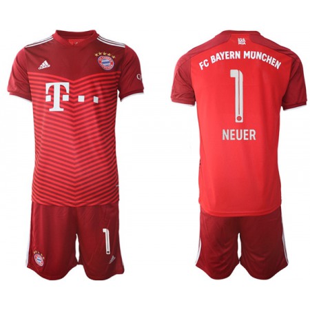 Men's FC Bayern Munchen #1 Neuer Red Home Soccer Jersey Suit