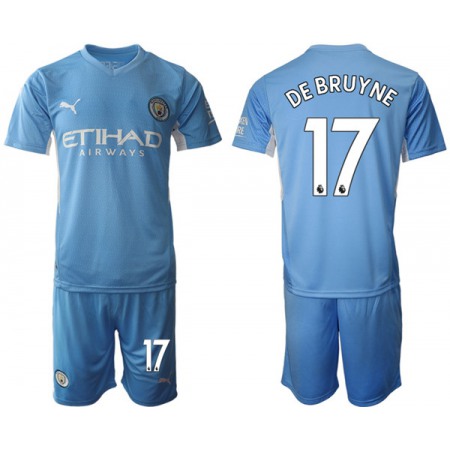 Men's Manchester City #17 Kevin De Bruyne 2021/22 Blue Home Soccer Jersey Suit