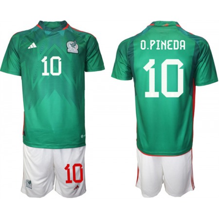 Men's Mexico #10 O.Pineda Green Home Soccer Jersey Suit