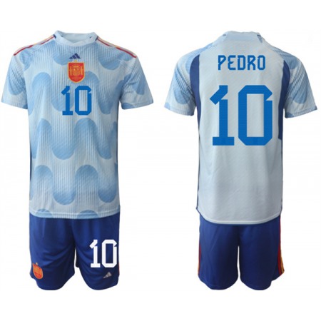 Men's Spain #10 Pedro Blue Away Soccer Jersey Suit