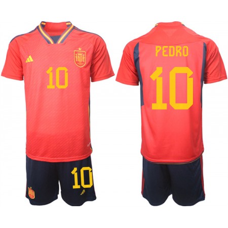Men's Spain #10 Pedro Red Home Soccer Jersey Suit
