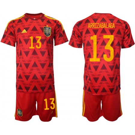 Men's Spain #13 Arrizabalaga Red Home Soccer Jersey Suit