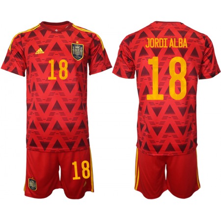 Men's Spain #18 Jordi Alba Red Home Soccer Jersey Suit