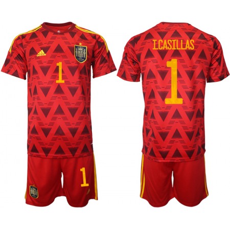 Men's Spain #1 Iker Casillas Red Home Soccer Jersey Suit