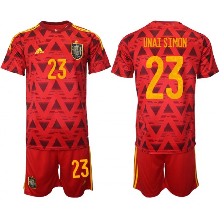 Men's Spain #23 Unai Simon Red Home Soccer Jersey Suit