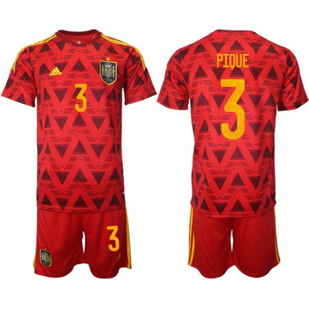 Men's Spain #3 Pique Red Home Soccer Jersey Suit