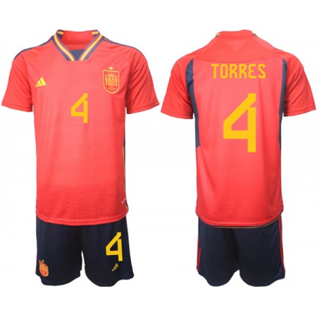Men's Spain #4 Torres Red Home Soccer Jersey Suit