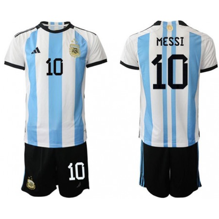 Men's Argentina #10 Messi White/Blue 3 Stars Home Soccer Jersey Suit