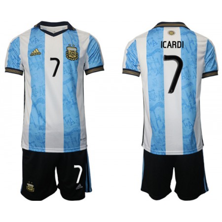 Men's Argentina #7 Icardi White/Blue Home Soccer Jersey Suit