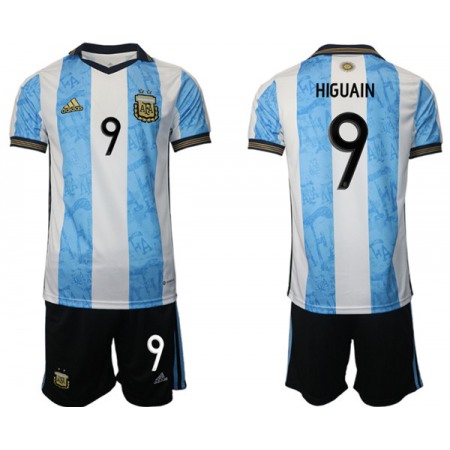 Men's Argentina #9 Higuain White/Blue Home Soccer Jersey Suit