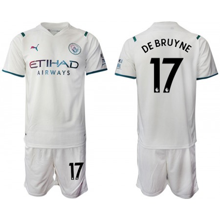 Men's Manchester City #17 Kevin De Bruyne 2021/22 White Away Soccer Jersey Suit