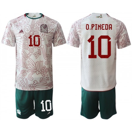 Men's Mexico #10 O.Pineda White Away Soccer Jersey Suit