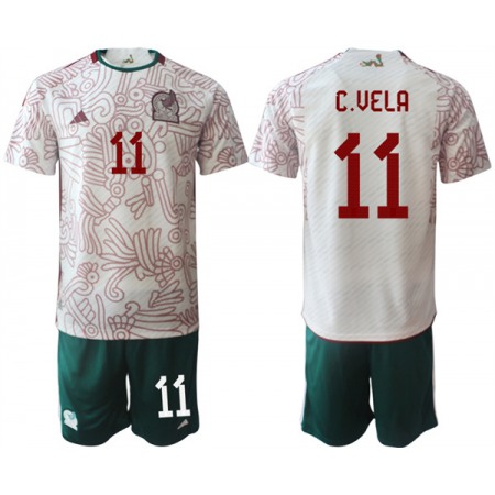 Men's Mexico #11 C.Vela White Home Soccer Jersey Suit 001