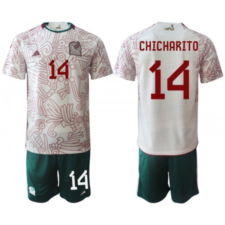 Men's Mexico #14 Chicharito White Away Soccer Jersey Suit