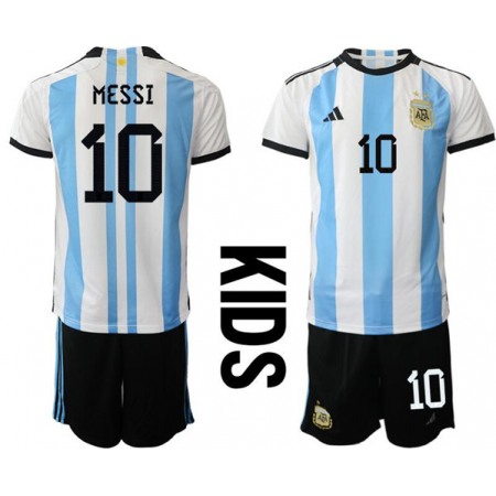 Youth Argentina #10 Messi White/Blue 2022 FIFA World Cup Home Soccer Jersey Suit